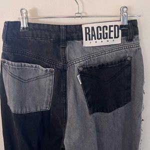 Grey and Black Patchwork Ragged Jeans